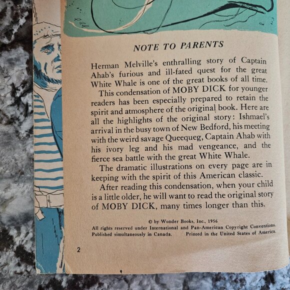 HERMAN MELVILLE'S MOBY DICK 1956 SOFTCOVER BOOK FROM WONDER BOOKS, #035-025 - Picture 3 of 14